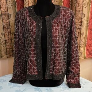 Vintage Papell Boutique Silk Red and Black Embellished Jacket